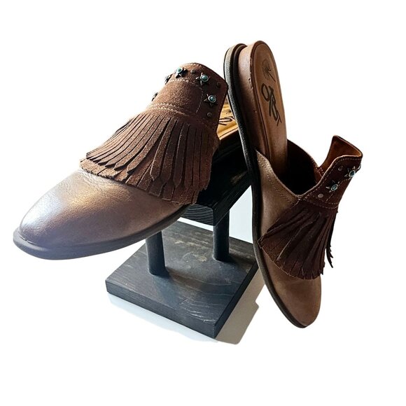 OTBT Gleam Fringe Silver Turquoise Boho Roundtree Flat Slides Mule, 9.5 - Picture 2 of 8